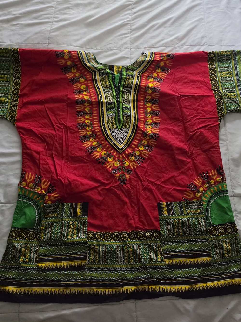 Red Dashiki Shirt with Green Accent